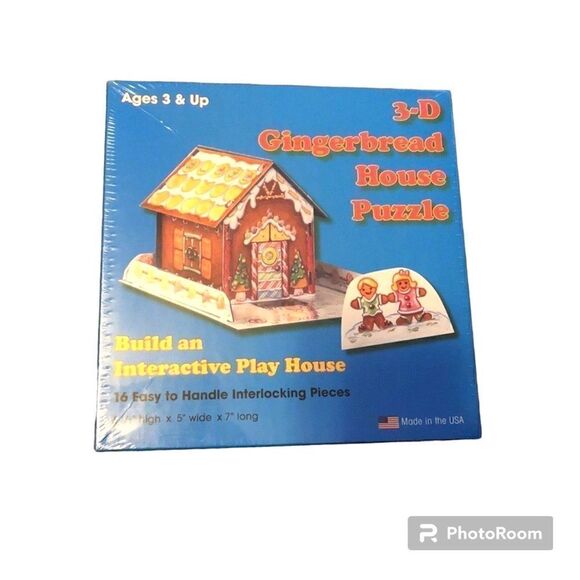 New 3-D Gingerbread House Puzzle 16 Pieces Christmas Holidays 7”L x 5”W x 6.5”H - Picture 1 of 5